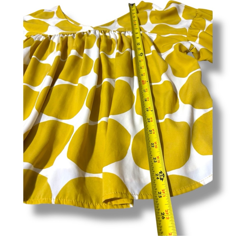 Ces Femme Yellow and White Long Balloon Sleeve Lightweight Flowy V-Neck Blouse - Picture 10 of 16